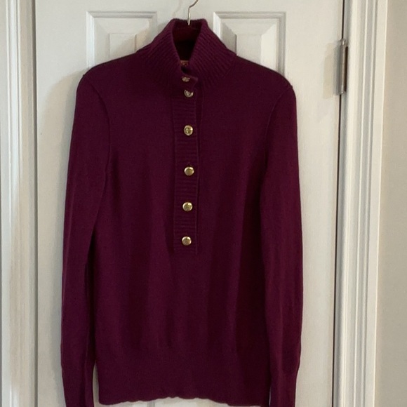 Tory Burch Sweaters - Tory Burch Dark Raspberry Wool/Cashmere Blend Sweater w/ Gold Logo Buttons